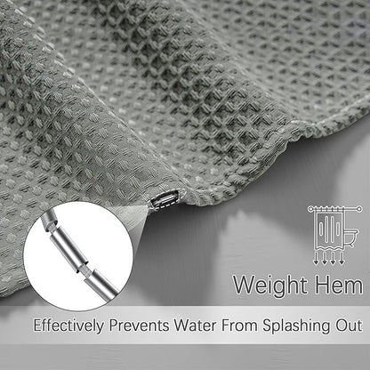 Shower Curtain Gray Waterproof Waffle Weave Fabric, 256GSM Heavy Duty Thick Shower Curtain Set for Bathroom, Hotel Spa Luxury Modern Shower Curtains with 12 Metal Hooks, 72Wx80H Grey