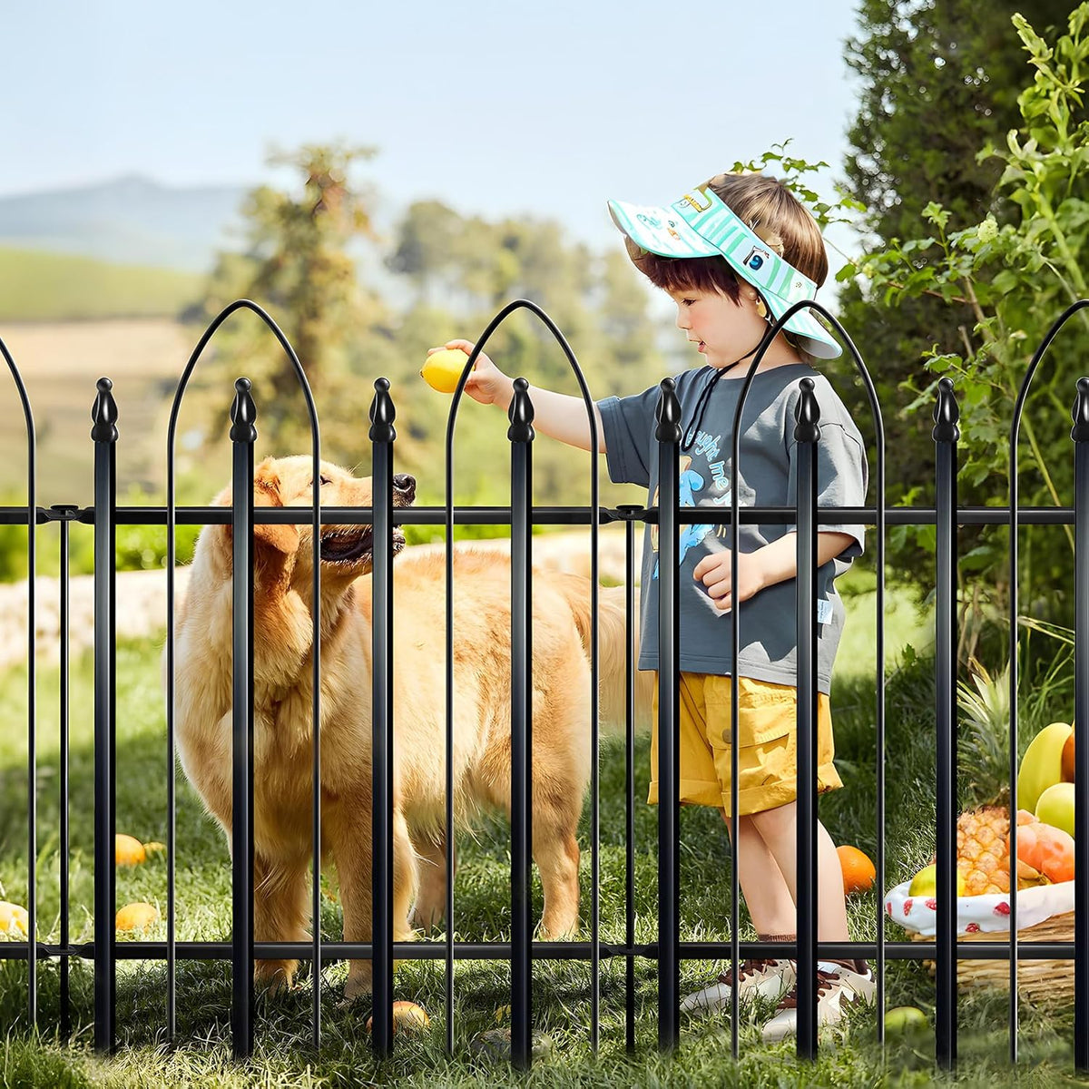 Garden Fence 32 inch H x 24 inch W (5 Panels, Total 10 feet), Metal Decorative Border Folding Fence, Landscape Fencing for Dog, Flower Bed, Yard, Animal Barrier