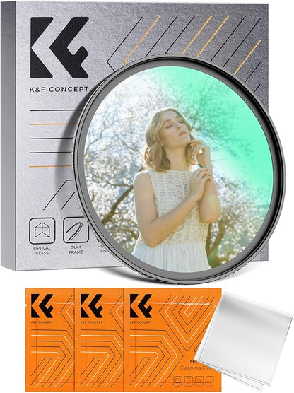 K&F CONCEPT 77mm White Mist 1/4 Filter, 18 Multi-Layer Coatings Dreamy Soft White Diffusion Filter with Cleaning Cloths for Portrait/Video/Vlog Photography