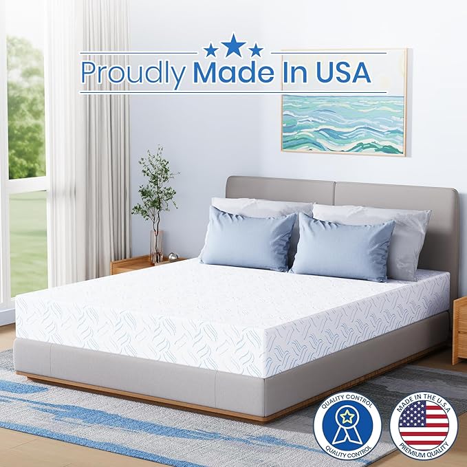 Queen Memory Foam Mattress, 10 Inch Cooling Gel Bed in a Box, Foam Mattress with Removable Cover No Fiberglass, Support Cool Night Sleep & Pressure Relief, Made in USA, White(80"*60"*10")