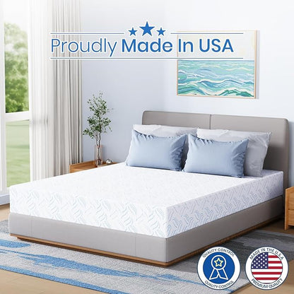 Queen Memory Foam Mattress, 10 Inch Cooling Gel Bed in a Box, Foam Mattress with Removable Cover No Fiberglass, Support Cool Night Sleep & Pressure Relief, Made in USA, White(80"*60"*10")