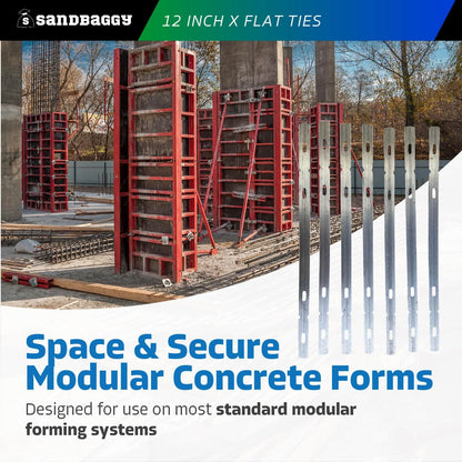 Sandbaggy 12" X Flat Ties for Concrete Forms - 11 Gauge Steel - Wall Ties Compatible with Standard Wedge Bolts - Space and Secure Modular Concrete Forms (12 inch Walls, 25, Count)