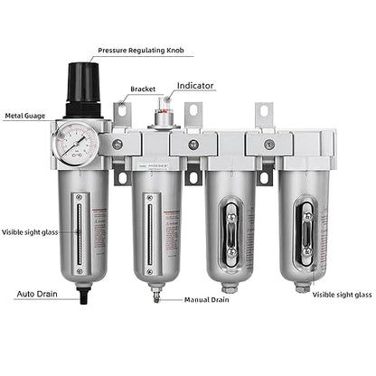 NANPU 1/2" NPT Industrial Grade 4 Stage Air Drying System - Particulate Filter, Coalescing Filter, Double Desiccant Dryers & Air Regulator, Metal Bowl, Auto Drain, for Paint Spray＆ Plasma Cutter