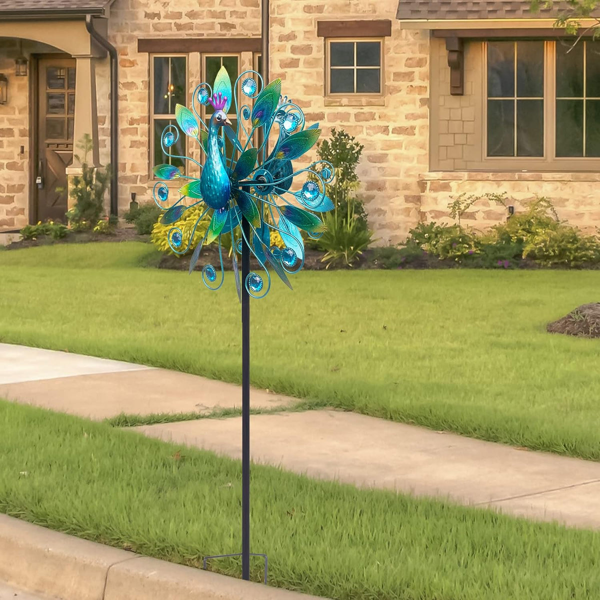 Outdoor Wind Spinner 58" Metal Peacock Wind Spinner Double Peacock Wind Sculpture for Garden Yard Patio Decoration