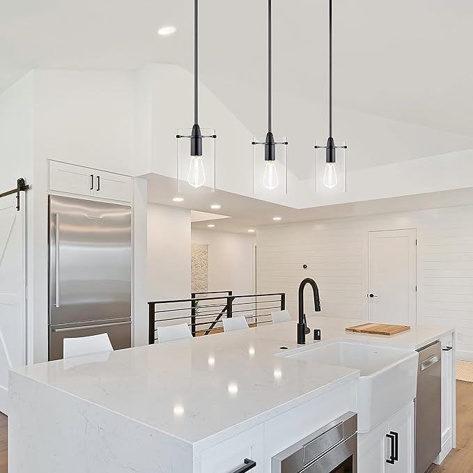 Black Pendant Lights Kitchen Island - Medium Clear Glass Pendant Light Fixture