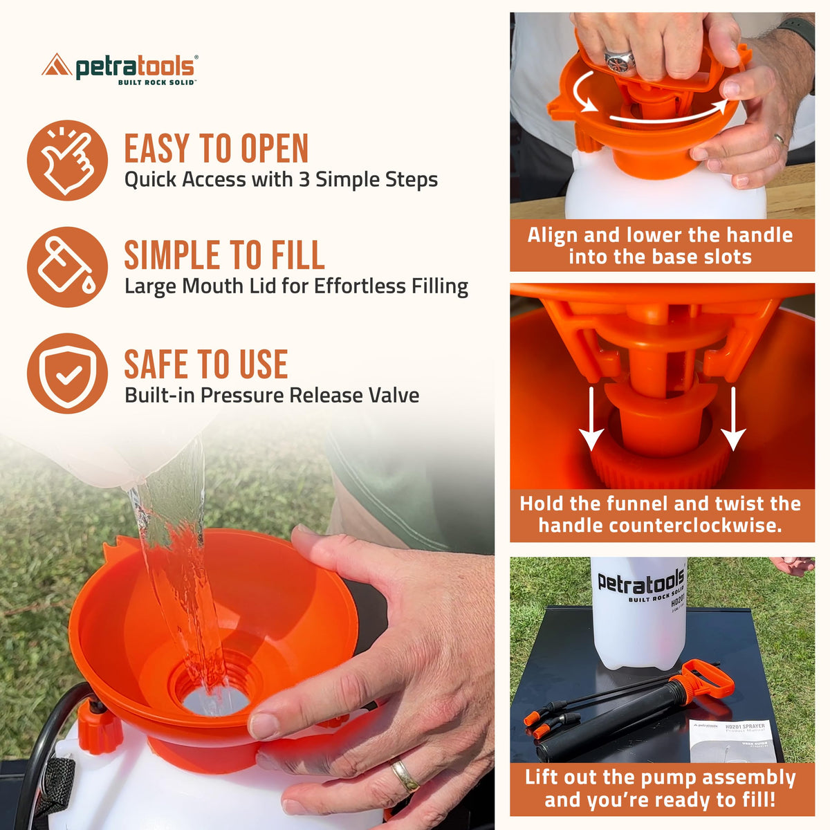 PetraTools HD201 Garden Pump Sprayer 2 Gallon, 52-in Long Hose & 2 Nozzles