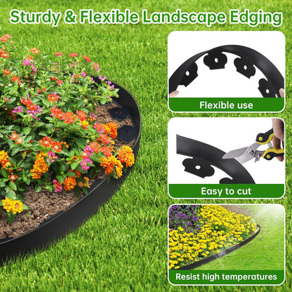 Landscape Edging Border No Dig - 100FT 2IN Tall Garden Edging Border with 120 Stakes, Plastic Garden Fence Lawn Edging Flexible for Landscaping, Flower Beds, Yard, Pathway with Connectors
