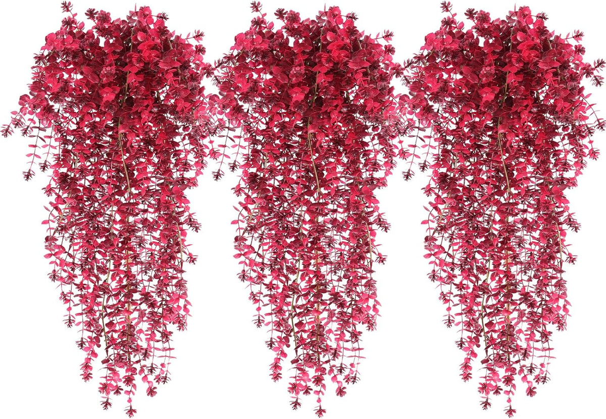 Artificial Hanging Plants Artificial Fall Flowers Faux Autumn Plants Artificial Ferns for Outdoors Hanging Fake Vines Faux Hanging Plants for Fall Decor Indoor Outdoor House Wedding Party(Wine Red)
