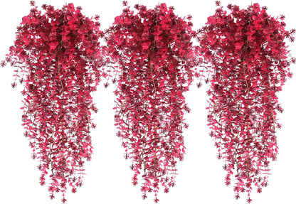 Artificial Hanging Plants Artificial Fall Flowers Faux Autumn Plants Artificial Ferns for Outdoors Hanging Fake Vines Faux Hanging Plants for Fall Decor Indoor Outdoor House Wedding Party(Wine Red)