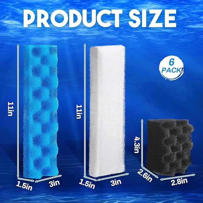 18 Pcs Bio Foam Set Compatible with Fluval 406/407 Aquarium Filters Compatible with Aquarium Filters Including Blue White Black Bio Foam for Replacement Filter Media Kit