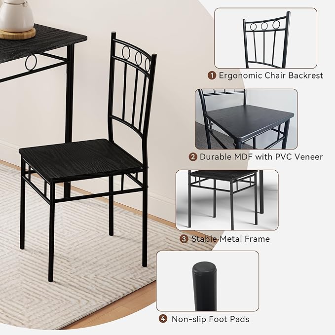 Kitchen Dining Table Set for 4, 5-Piece Kitchen Table Set,Dining Room Table Sets,Rectangular Kitchen Table Set with 4 Chairs for Small Space, Dinette,Apartment,Rustic Black