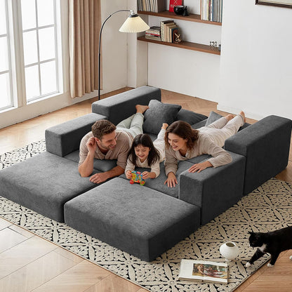 Modular Sectional Loveseat Cloud Sofa with Ottoman, Grey, 79''