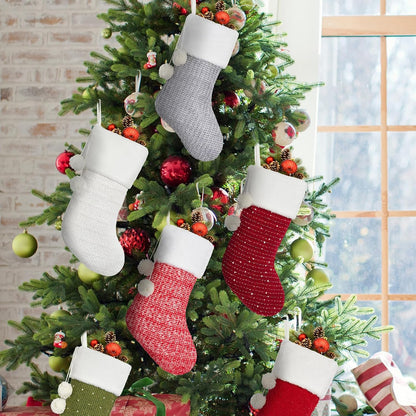 Mostop Christmas Stockings, 6 Pack Cable Knitted Xmas Stockings with Pompom for Xmas Holiday Decor