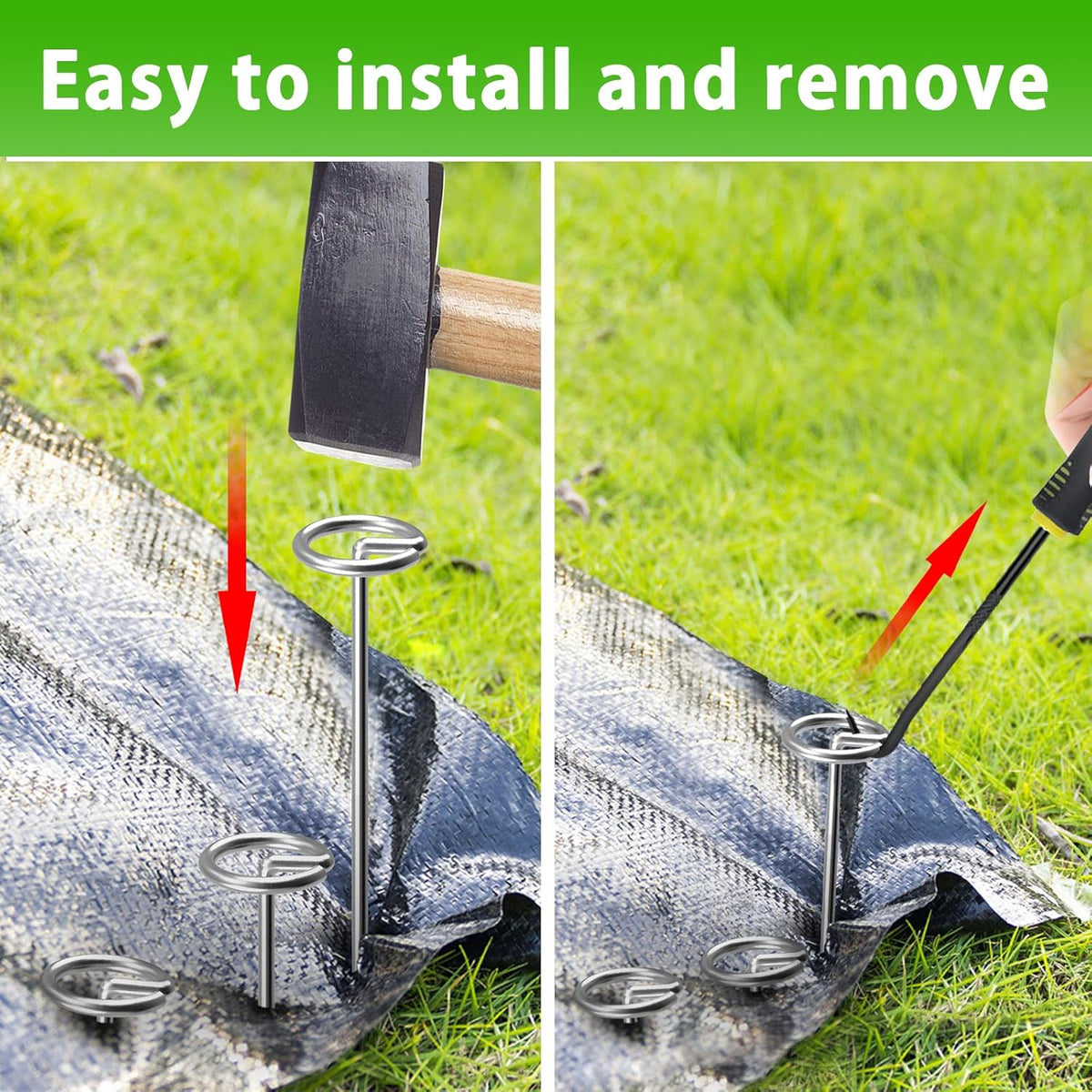 40 Pack Heavy Duty 8 Gauge Galvanized Landscape Fabric Pins, 6 Inch G-Shaped Round Top Weed Barrier Stakes for Garden, Erosion Control, Tent, Ground Cover (Silver)