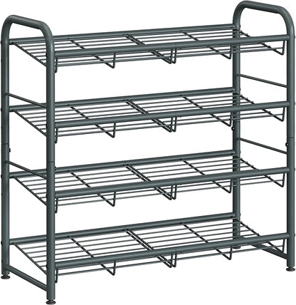 SONGMICS Shoe Rack, 4 Tier Shoe Organizer for Closet, Holds up to 16 Pairs of Shoes, Shoe Rack for Front Door Entrance, Metal Shoe Shelf with Adjustable Tilt Angle, for Entryway, Garage, Grey