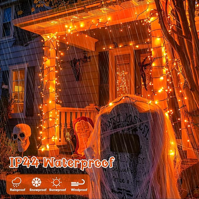 JMEXSUSS Halloween Lights: 132ft 400 LED Orange Halloween Outdoor Indoor String Lights Plug in - Orange Lights for Halloween Christmas Decorations