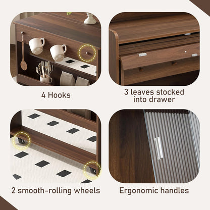 roomfitters 69" Kitchen Pantry Organizers and Storage Kitchen Cabinet with Extendable Dining Table and Coffee Bar, Walnut
