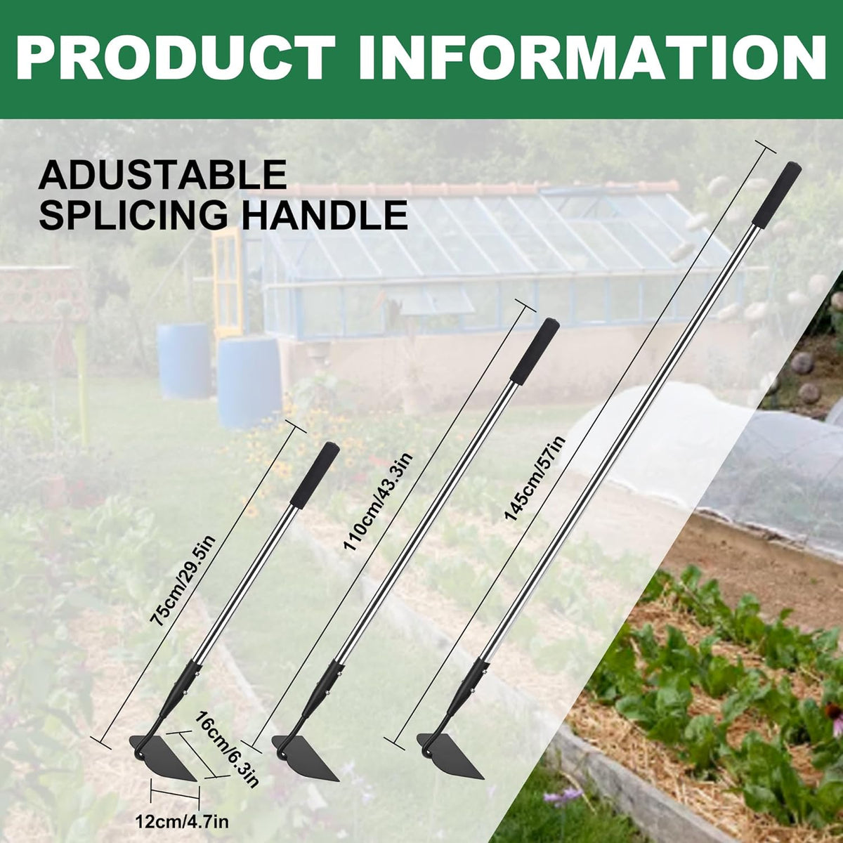 Garden Hoe, Long Handle Hoe Garden Tool with Non-Slip Silicone Cover, 56-Inch Stainless Steel Handle, Heavy Duty Hoe with Durable Blade, for Digging Loosening Weeding Planting