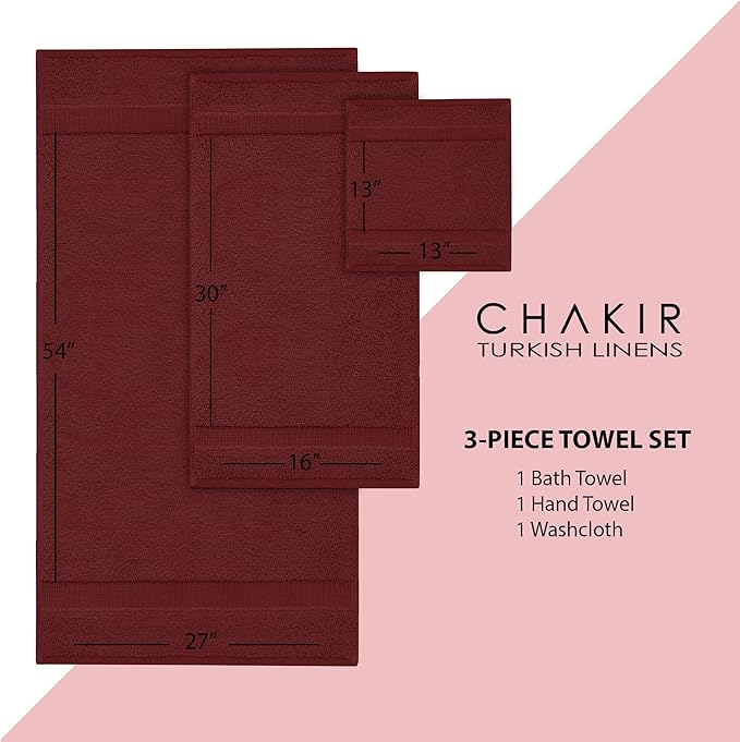 Chakir Turkish Linens | Hotel & Spa Quality 100% Cotton Premium Turkish Towels | Soft & Absorbent (Personalized 3-Piece Towel Set, Cranberry)