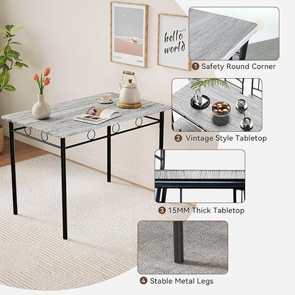 Kitchen Dining Table Set for 4, 5-Piece Kitchen Table Set,Dining Room Table Sets,Rectangular Kitchen Table Set with 4 Chairs for Small Space, Dinette,Apartment,Rustic Grey