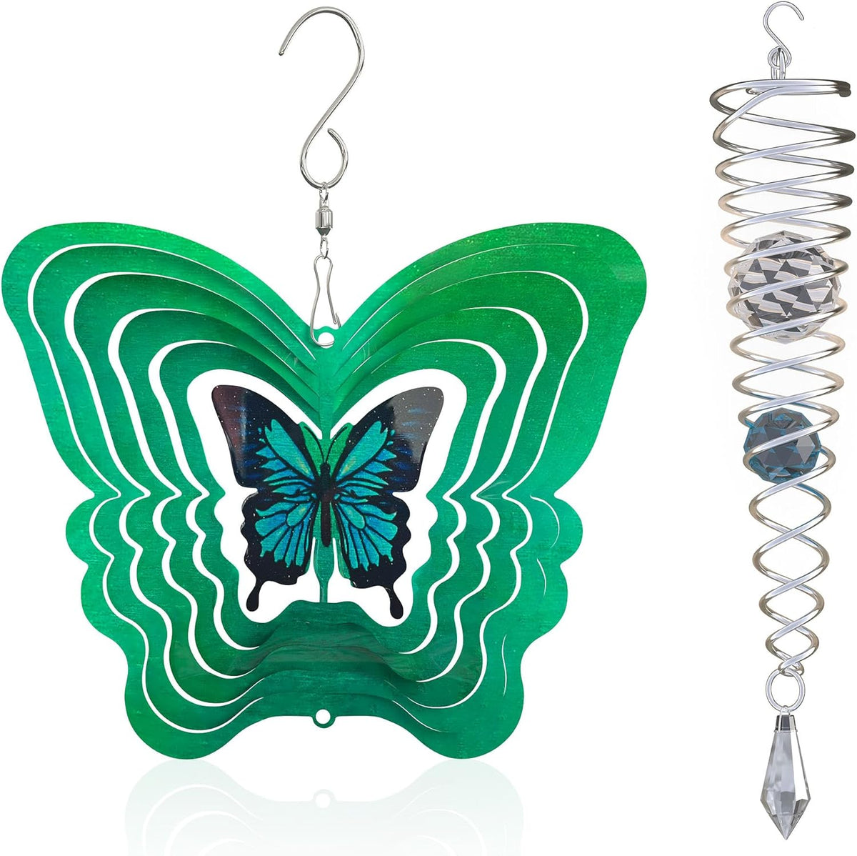 ISEO Butterfly Wind Spinner for Yard and Garden with Gazing Ball Set, Hanging Outdoor Decor, Yard Art, Porch and Patio Decorations, Metal Wind Spinners Outdoor, Weather Resistant, 6.5”