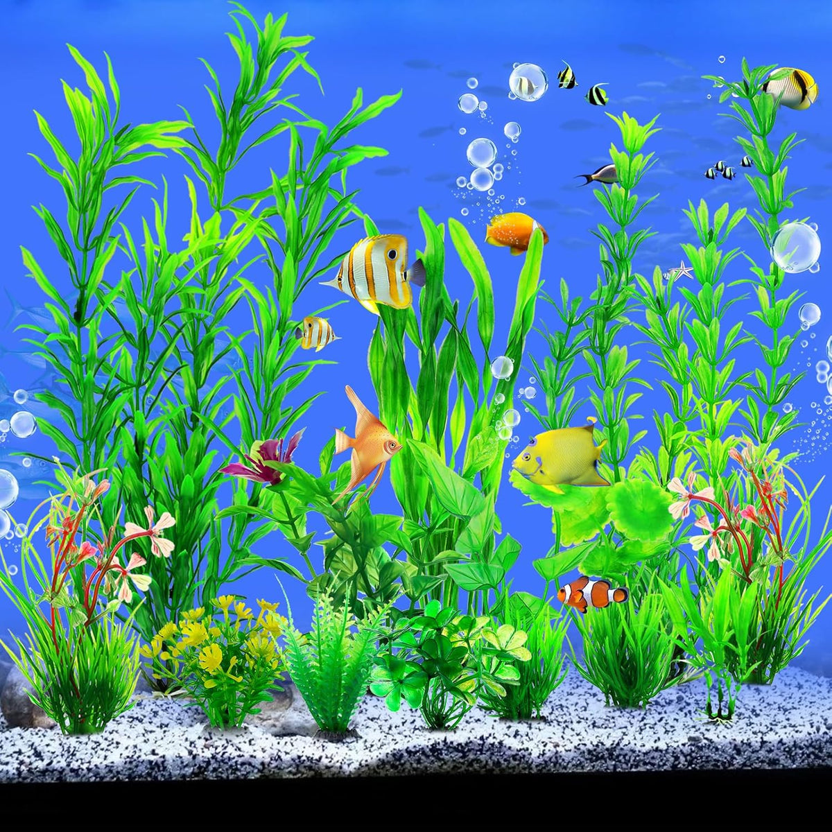 CousDUoBe 12pcs Fish Tank Accessories Aquarium Decorations Green Plants, Green Fish Tanks Decoration Plants, Fish Tank Decor, Aquarium Decor Plastic Plants