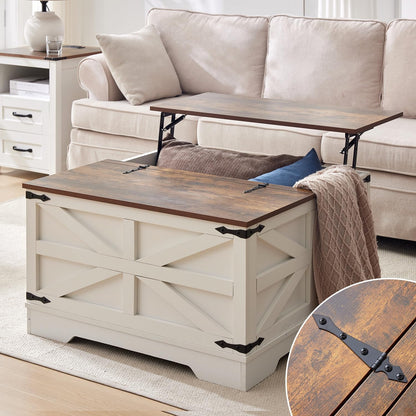 Farmhouse Coffee Table and End Table Sets of 3, 3 Piece Living Room Tables Set with Charging Station, Lift Top Coffees and 2 Nighstand, Wood Furniture Sets with Storage, White