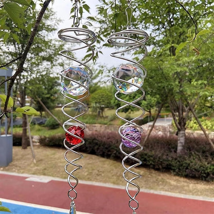 Decorative Spiral - 2024 New Gazing Ball Spiral Tail Wind Spinner Stabilizer, Spinfinity Designs Hanging Kinetic Wind Spinners Decorative Spiral Crystal Sun Catchers Rainbow Maker (Green, 9in)