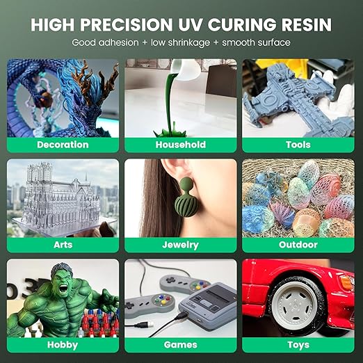 SUNLU 3D Printer Resin 1kg, Fast Curing Standard 3D Resin for LCD DLP SLA Resin 3D Printers, 395 to 405nm UV Curing 3D Printing Liquid Photopolymer Resin, Low Shrinkage, High Precision, 1000g, Black