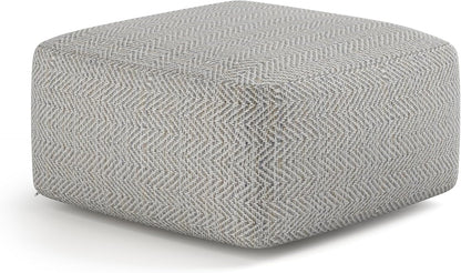 SIMPLIHOME Nate 20" Wide Square Pouf in Patterned Grey Melange Cotton