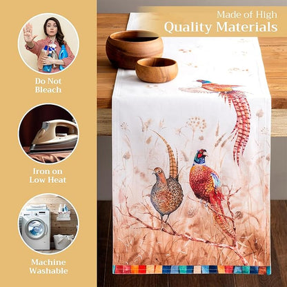 Maison d' Hermine Table Runner 100% Cotton Double Layer Table Runners 72 inches Long for Thanksgiving Christmas Decorations Home Kitchen Dining Party Wedding (Faisan D'Automne, 14.5" x 72")