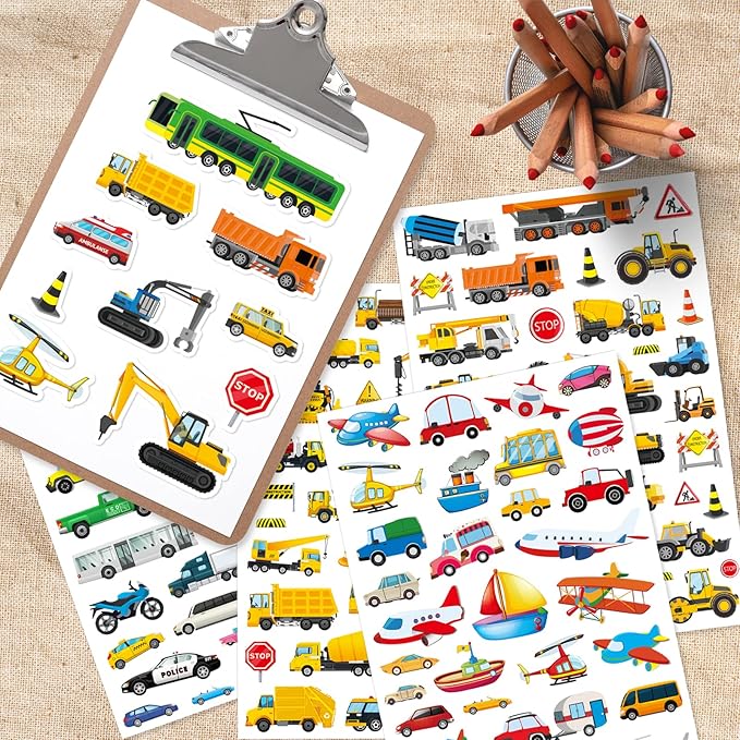 Construction Cars and Trucks Stickers 665 Counts Transportation Waterproof Car Adhesive Sticker Birthday Invitations Envelops Decorations Party Goodie Gifts Bags School Game Class Rewards