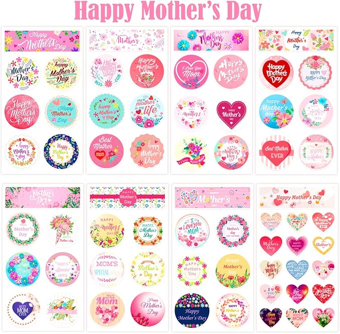 Mothers Day Stickers, Happy Mother's Day Labels Stickers for Mothers Day Card Gifts Present Decoration, Mothers Day Flower Decoration Stickers