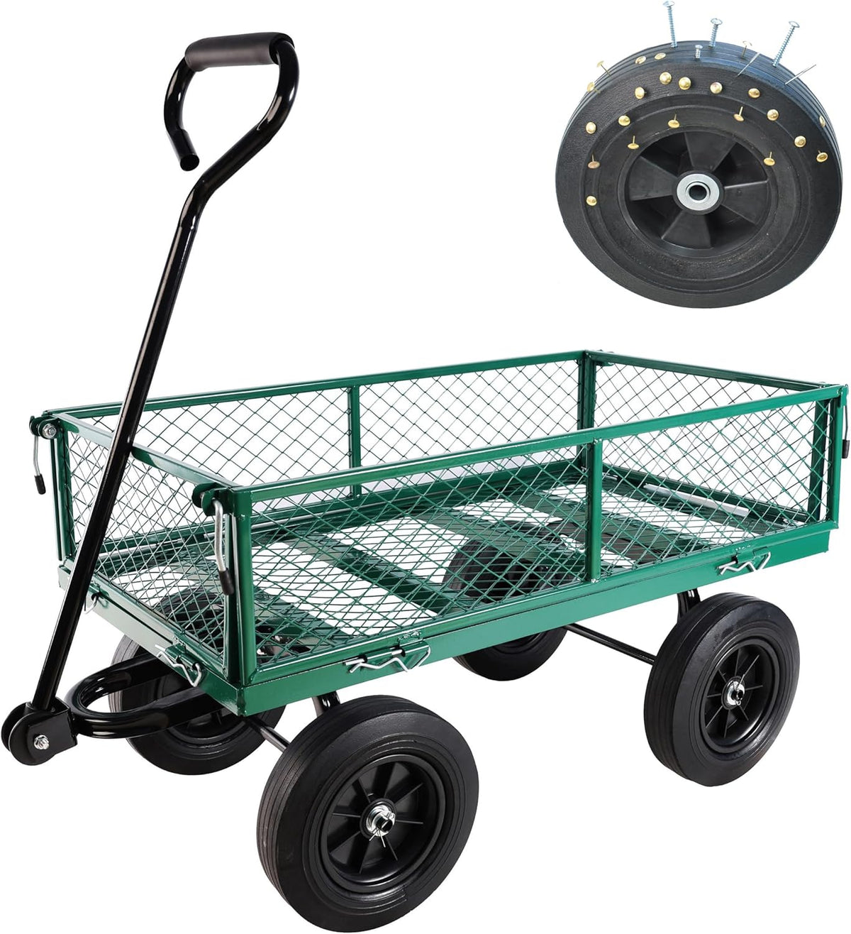Wagon with Removable Sides Can be Used in Farms, Warehouses etc l Garden Dump cart- A Must-Have for Your Dream Garden Garden Essential- Dump cart Solid Wheels (Green Solid Wheels)