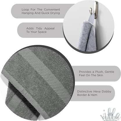 100% Combed Cotton Bathroom Towel Set of 6- 2 Bath Towels, 2 Hand Towels, 2 Wash Cloths, Sustainable, Soft, Highly Absorbent 6 Piece Cotton Bath Towel Set Ideal for Hotels, Spa, Bathroom, Dorm, Grey