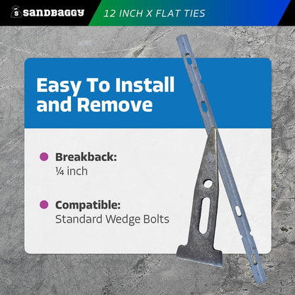Sandbaggy 12" X Flat Ties for Concrete Forms - 11 Gauge Steel - Wall Ties Compatible with Standard Wedge Bolts - Space and Secure Modular Concrete Forms (12 inch Walls, 200, Count)