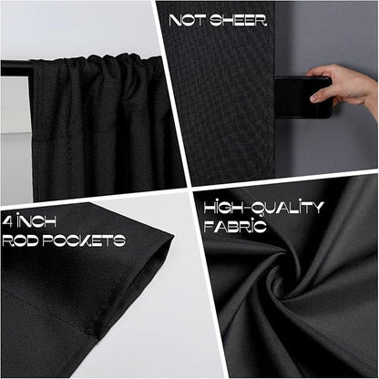 Joydeco Black Backdrop Curtains for Parties, 10x10 Wrinkle Free Black Backdrop Drapes for Birthday Party Home Party, Curtains Backdrop 5ft x 10ft 2 Panels with Rod Pockets