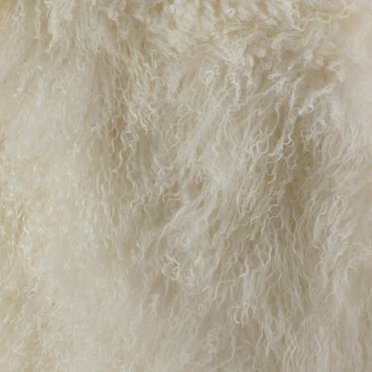 SARO LIFESTYLE Mongolian Lamb Wool Pouf Ottoman – Ivory, 18” x 18” x 16” with Firm Insert, Luxury Textured Accent Footrest or Extra Seating