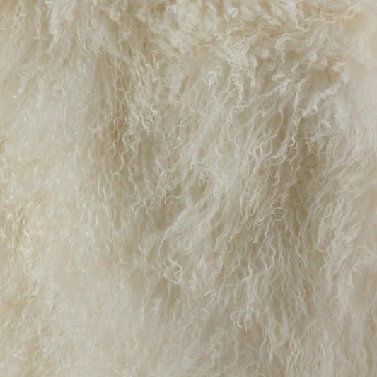 SARO LIFESTYLE Mongolian Lamb Wool Pouf Ottoman – Ivory, 18” x 18” x 16” with Firm Insert, Luxury Textured Accent Footrest or Extra Seating