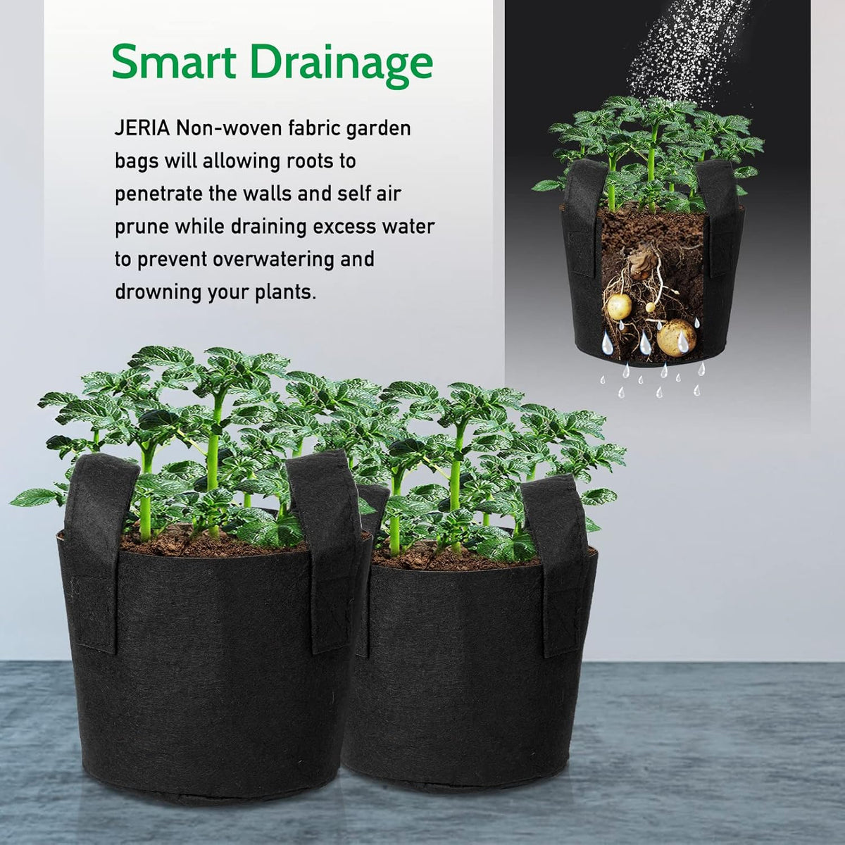 JERIA 12-Pack 3 Gallon, Vegetable/Flower/Plant Grow Bags, Aeration Fabric Pots with Handles (Black), Come with 12 Pcs Plant Labels