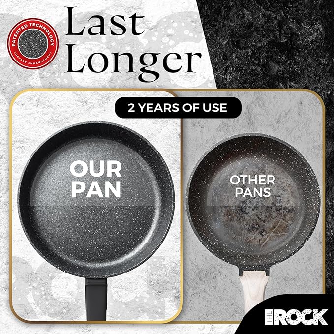 THE ROCK SOHO 12.5-Inch Non Stick Frying Pan with Lid – Nothing Sticks, Never Warps, Lasts Longer, Healthy Skillet with Heat-Resistant Handle, PFOA Free, Oven & Dishwasher Safe, Black