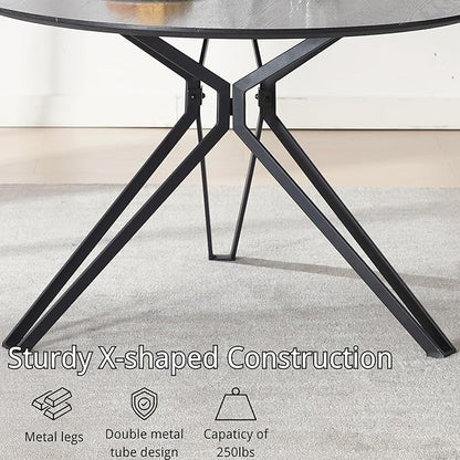 DUOMAY 47'' Round Dining Table for 4-6 Person, Mid-Century Modern Solid Wood Dining Room Table, Dinner Table with Intersecting Pedestal Metal Base for Kitchen, Office, Living Room, Black