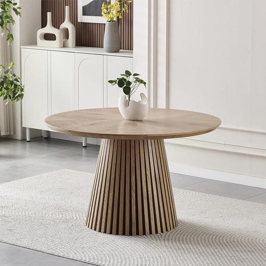 47.24'' Round Dining Table Wooden Circle Kitchen Dinner Table for Dining Room Living Room, Easy Assembly, Wood