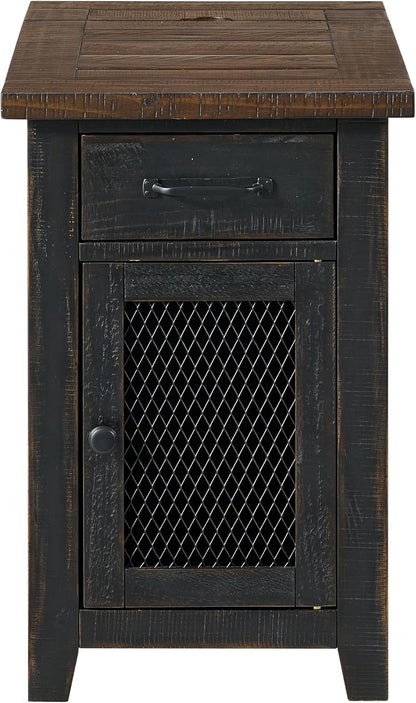 Martin Svensson Home Solid Wood Black and Brown Rustic Chairside End Table with Power and Storage