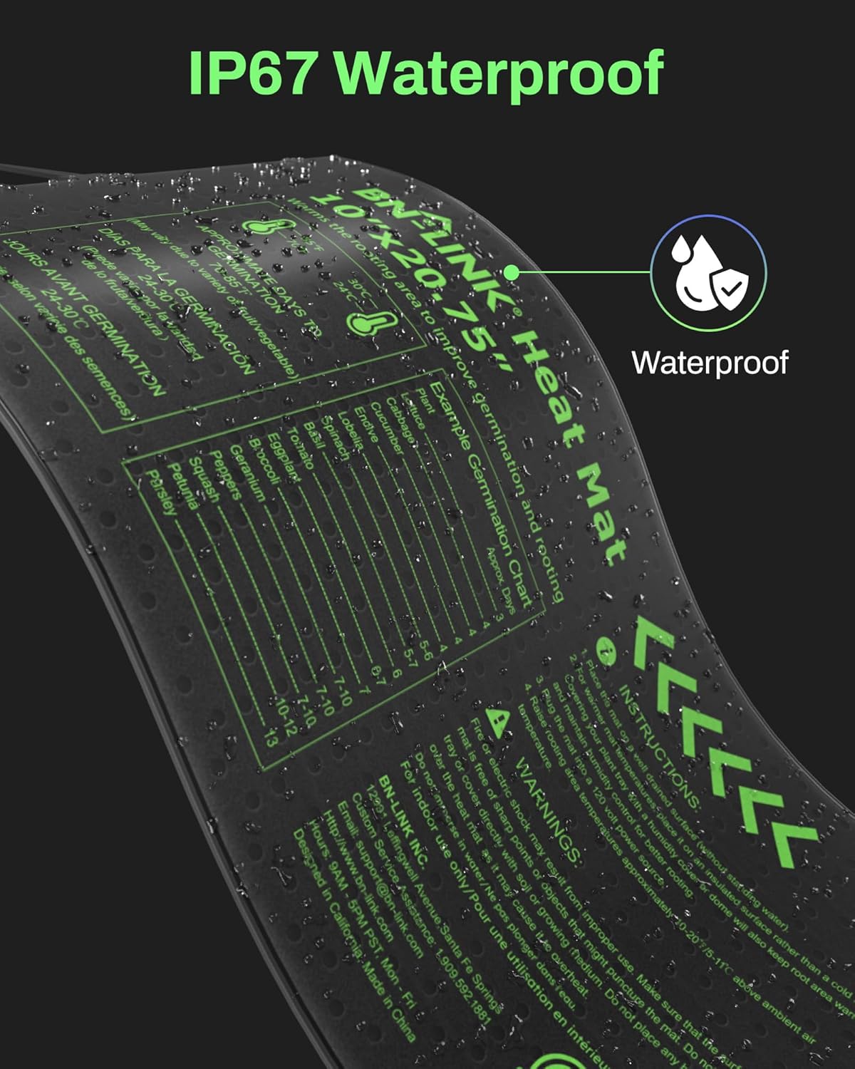 BN-LINK Durable Seedling Heat Mat for Seed Starting 10" x 20.75", 4 Pack Waterproof Warming Mat for Plants Germination, Plant Heating Pad for Indoor Growing, Hydroponic, Greenhouse, ETL Listed