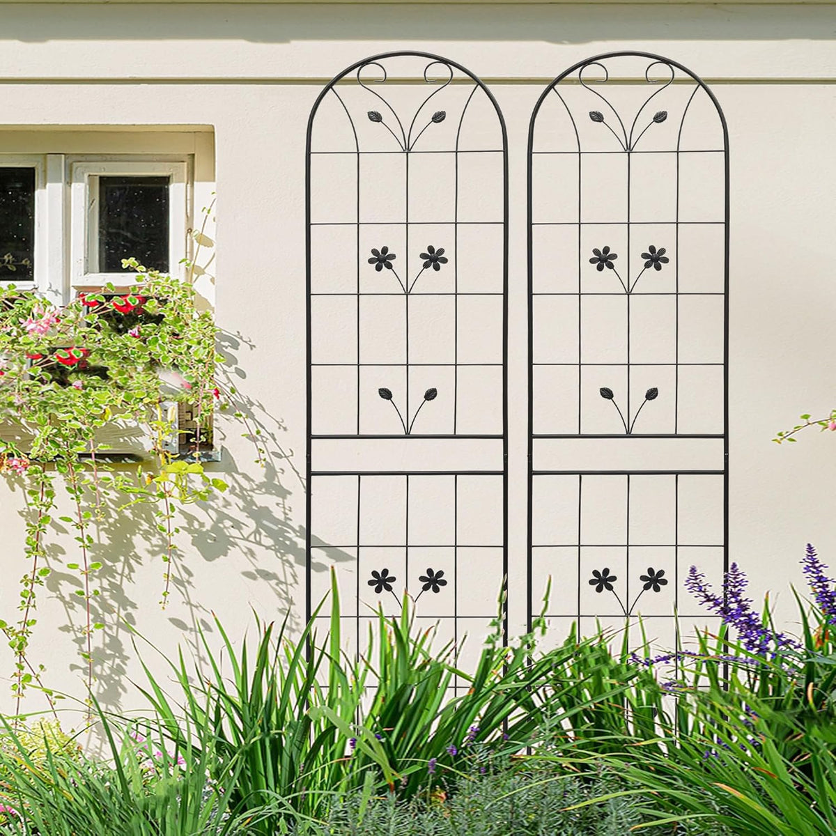 Garden Trellises, 2 Pack Black Metal Coated Rustproof Trellis for Climbing Plants Outdoor, Roses, Vines, Flowers, and Vegetables-19.7×86.7 inches