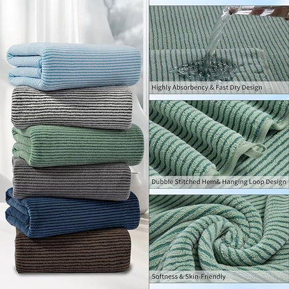8-Piece Premium Towel Set for Bathroom|2 Oversized Large Bath Sheet,2 Hand Towels,4 Washcloths|Soft Cozy Highly Absorbent Fast Dry Microfiber Shower Towel Set for Hotel Bathroom Essentials,Green