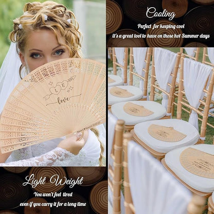 10 PCS Custom Fans Personalized Folding Fans for Line Dancing Wooden Hand Fan Wedding Favors Bulk Fans for Guests Party Event Use (Style05)