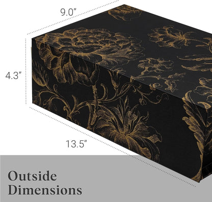 Sorarto Luxury Keepsake Gift Box | Black Gold Floral Decorative Boxes with Magnetic Lids for Presents, Wedding Memory Box, and Bridal Gifts. 13.5" x 9" x 4.3"