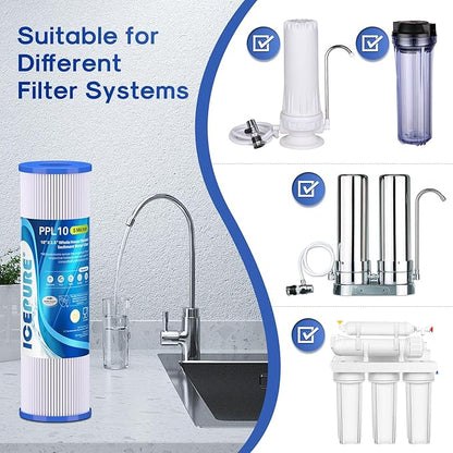 10" x 2.5" Pleated Sediment Water Filter Cartridge Replacement Any 10 inch RO Unit, Compatible with R50, Dupont WFPFC3002, Whirlpool WHKF-WHPL, GE FXWPC, Hydronix SPC-25-1050, Watts FM-50-975 4PACK